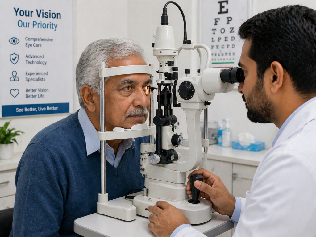older person eye checkup